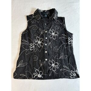 Y2K Saint Tropez West Silk Blend Sleeveless Top Medium Black Whimsigoth Floral